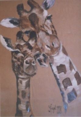 Peinture intitulée "couple de girafes" par Sylvie Briand, Œuvre d'art originale, Huile