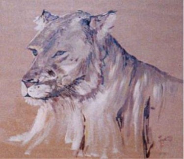 Peinture intitulée "La lionne" par Sylvie Briand, Œuvre d'art originale, Huile