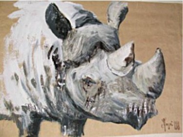 Peinture intitulée "Le rhinocéros" par Sylvie Briand, Œuvre d'art originale, Huile