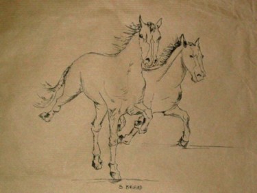 Peinture intitulée "Course de chevaux 3" par Sylvie Briand, Œuvre d'art originale, Huile