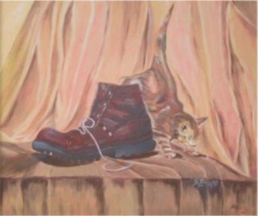 Peinture intitulée "Le chat chaussure" par Sylvie Briand, Œuvre d'art originale, Huile