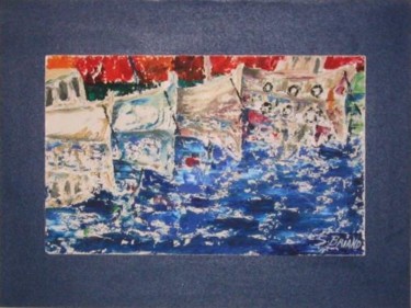 Peinture intitulée "Reflets de bateaux" par Sylvie Briand, Œuvre d'art originale, Huile