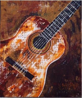 Peinture intitulée "La guitare" par Sylvie Briand, Œuvre d'art originale, Huile