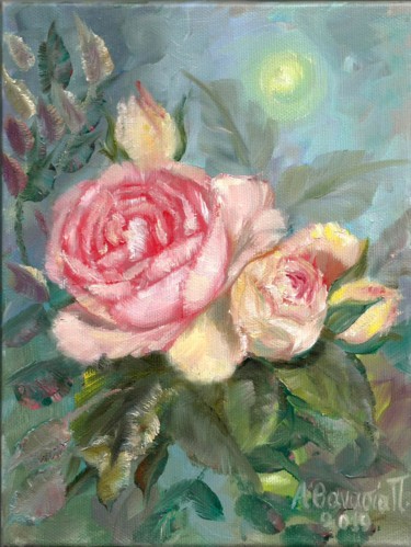 Painting titled "λουλούδια στο κήπο" by Athanasia P, Original Artwork, Oil