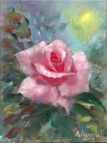 「Ανοιχτό τριαντάφυλλο」というタイトルの絵画 Athanasia P.によって, オリジナルのアートワーク, オイル