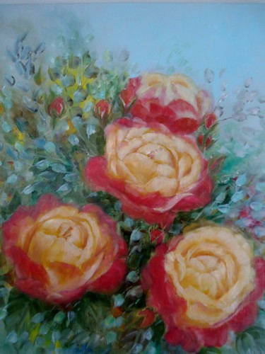 Картина под названием "Τριαντάφυλλα" - Athanasia P., Подлинное произведение искусства, Масло