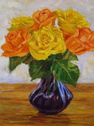Peinture intitulée "Βάζο με λουλούδια" par Athanasia P, Œuvre d'art originale, Huile
