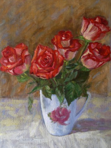 Ζωγραφική με τίτλο "Κόκκινα τριαντάφυλλα" από Athanasia P., Αυθεντικά έργα τέχνης, Λάδι