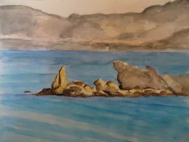 Painting titled "Βράχια στη θάλασσα" by Athanasia P, Original Artwork, Watercolor