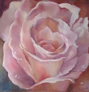 Painting titled "Une rose" by Larisa Caloin, Original Artwork, Oil