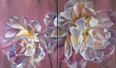 Painting titled "Les fleurs blanches…" by Larisa Caloin, Original Artwork, Oil