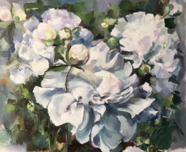 Painting titled "Les fleurs blanches" by Larisa Caloin, Original Artwork, Oil