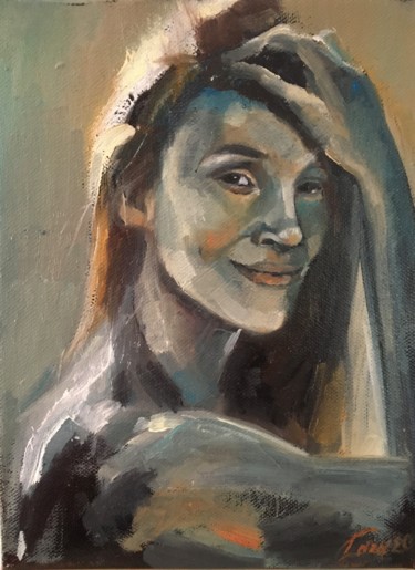 Картина под названием "Portrait d'une jeun…" - Larisa Caloin, Подлинное произведение искусства, Масло