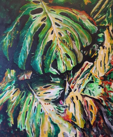 Painting titled "Monstera deliciosa" by Sito, Original Artwork, Acrylic Mounted on Wood Stretcher frame