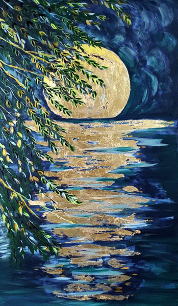 Malarstwo zatytułowany „Луна” autorstwa Sitora Brejneva, Oryginalna praca, Akryl Zamontowany na Drewniana rama noszy