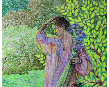 Ζωγραφική με τίτλο "Прогулка в саду" από Sitora Brejneva, Αυθεντικά έργα τέχνης, Παστέλ