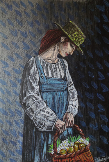 Pintura titulada "девушка с корзинкой" por Sitora Brejneva, Obra de arte original, Pastel