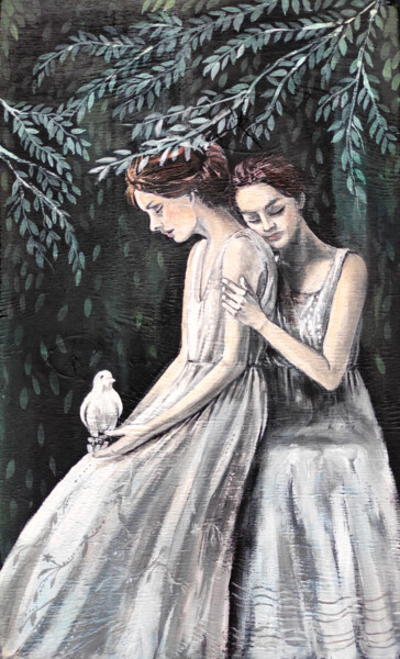 Schilderij getiteld "Сестры" door Sitora Brejneva, Origineel Kunstwerk, Acryl