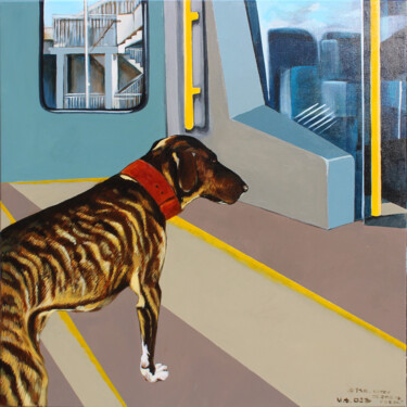 Malarstwo zatytułowany „O psie, który jeźdz…” autorstwa Małgorzata Łodygowska, Oryginalna praca, Akryl Zamontowany na Drewni…