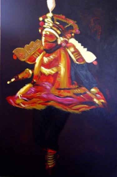 Painting titled "Therukkoothu" by Siva R, Original Artwork
