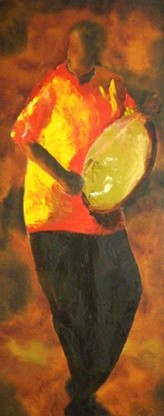 Painting titled "Folk drummer 3" by Siva R, Original Artwork