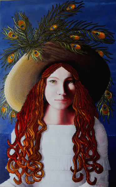 Painting titled "la-fille-au-chapeau…" by Claude Sivignon, Original Artwork, Oil