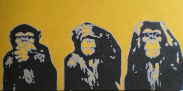 Peinture intitulée "Les singes de la sa…" par Sixbands, Œuvre d'art originale, Huile