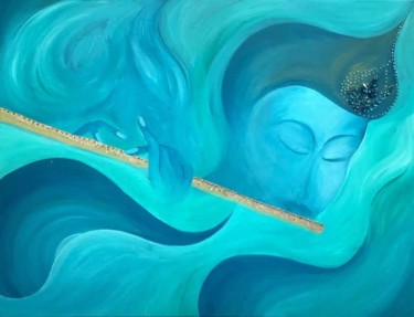 Malerei mit dem Titel "Krishna" von Siyamala, Original-Kunstwerk, Acryl