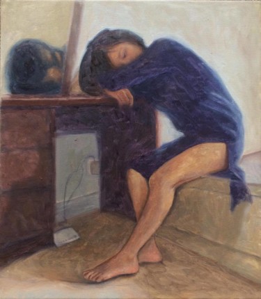 Painting titled "self-portrait" by Siyu Sun, Original Artwork, Oil