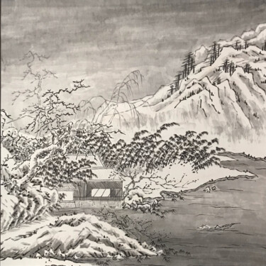 Painting titled "Peinture chinoise p…" by Siyuan Li, Original Artwork, Ink Mounted on Other rigid panel