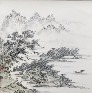 Painting titled "Peinture chinoise “…" by Siyuan Li, Original Artwork, Ink Mounted on Other rigid panel