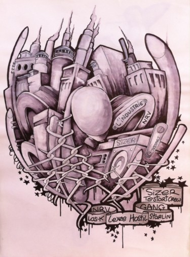 Drawing titled "Perso. 20" by Sizer - Galerie Officielle, Original Artwork, Ink