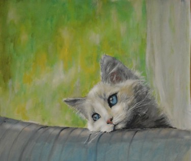 Картина под названием "Грустный котик" - Эн, Подлинное произведение искусства, Масло
