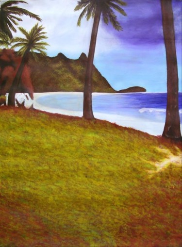 Painting titled "Blue-Green Tropic" by Sarah Johnson, Original Artwork