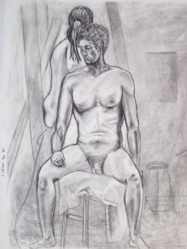 Drawing titled "Seated Males" by Sarah Johnson, Original Artwork