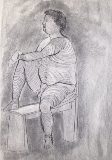 Drawing titled "Seated Nude" by Sarah Johnson, Original Artwork