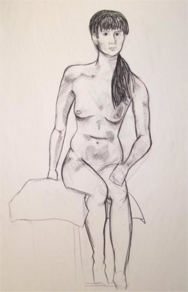 Drawing titled "Seated Nude 2" by Sarah Johnson, Original Artwork