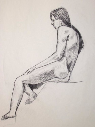 Drawing titled "Reclining Nude" by Sarah Johnson, Original Artwork