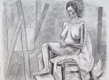 Drawing titled "Seated Nude 3" by Sarah Johnson, Original Artwork