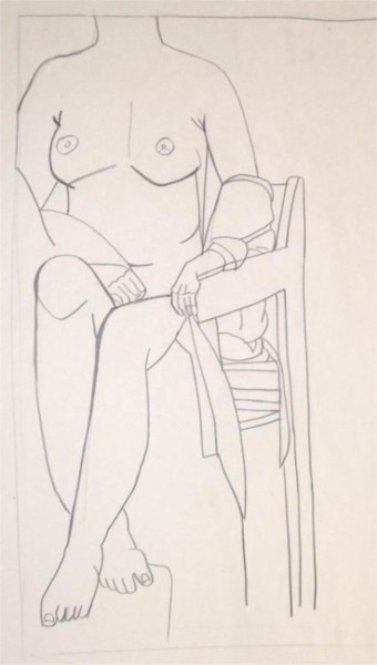 Drawing titled "Contoured Nude" by Sarah Johnson, Original Artwork