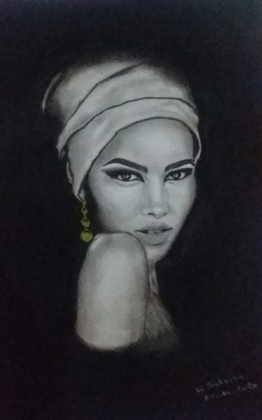 Drawing titled "Africaine" by Soukaina El Idrissi, Original Artwork, Pencil