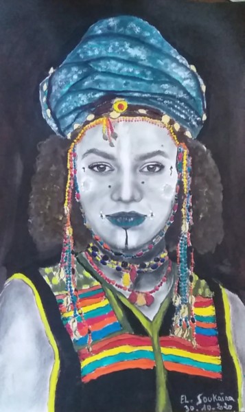 Painting titled "Ethnique" by Soukaina El Idrissi, Original Artwork, Graphite