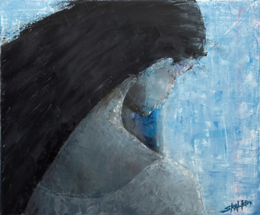 Painting titled "Girl with dark hair" by Vladimir Skalkin, Original Artwork, Oil
