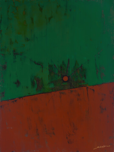 Schilderij getiteld "Red Dot" door Vladimir Skalkin, Origineel Kunstwerk, Olie Gemonteerd op Frame voor houten brancard