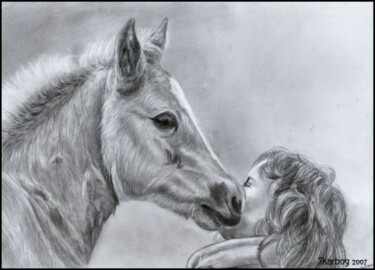 Drawing titled "Foal and girl" by Skarbog, Original Artwork, Other