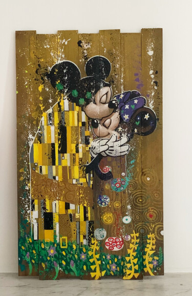 Schilderij getiteld "Le Baiser Klimt Dis…" door Skayzoo, Origineel Kunstwerk, Acryl Gemonteerd op Houten paneel