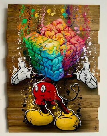 Schilderij getiteld "Rubik Brain" door Skayzoo, Origineel Kunstwerk, Acryl Gemonteerd op Frame voor houten brancard