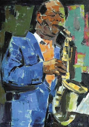 Painting titled "saxofonist" by Skender Balaj, Original Artwork