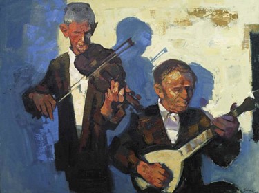 Painting titled "muzikanten" by Skender Balaj, Original Artwork