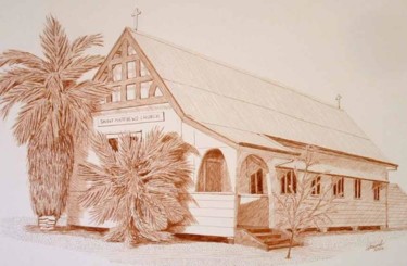 Drawing titled "Quilpie church Sout…" by Outback Sketch Artist, Original Artwork, Ink